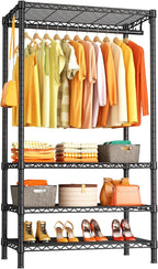 Ulif H4 Portable Closets, 4-Tier Metal Clothes Garment Rack for Bedroom and Cloakroom, Clothing Closet Storage and Organizer Wardrobe, 35.4" W x 14" D x 76.4" H, Black