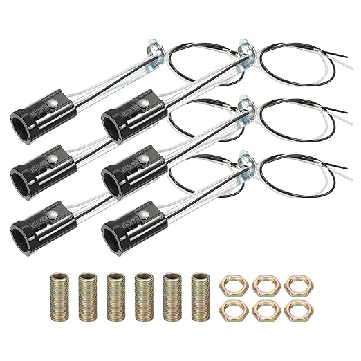 PATIKIL Candelabra Base Lamp Holder Light Socket, 6pcs UL Listed Keyless E12 Bulb Socket with 9.8" Wire Leads for E12 Incandescent LED Light Bulbs, 3.7" Tall