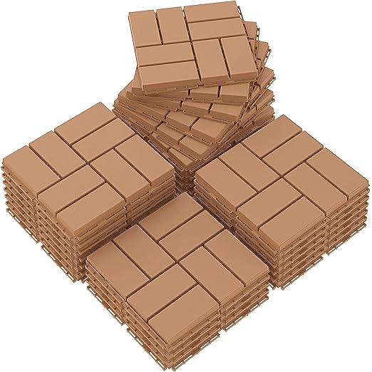 Goovilla Plastic Interlocking Deck Tiles, 27 Pack Outdoor Patio Flooring, 12"x12" Interlocking Decking Tile Outdoor All Weather Use, Waterproof Patio Pavers for Pool Balcony Backyard Porch, Khaki