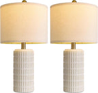 PoKat 20.75" Small Modern Ceramic Table Lamps Set of 2 for Bedroom, White Bedside Lamps for Night Stands, Farmhouse Desk Decor Nightstand Table Lamps for Living Room End Table Beige