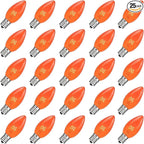 25 Pack Orange Replacement Bulbs C7 Halloween Glass Replacement Bulbs for Outdoor String Light, Patio Lights, C7/E12 Candelabra Base 5 Watt Great for Night Lights and Halloween Bulbs