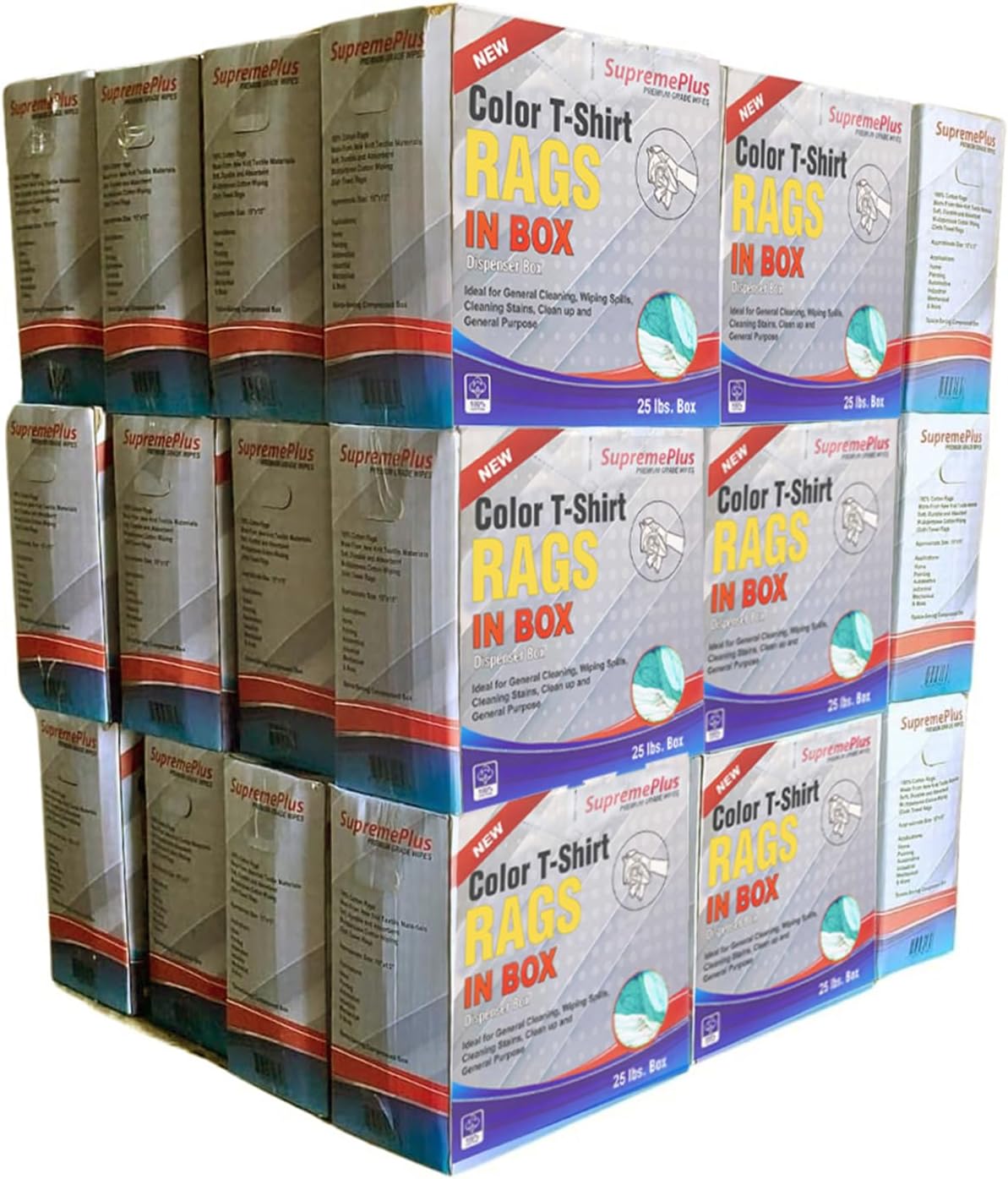 Premium Color Knit Cleaning Rags (600 lbs. Pallet 24x25 lbs. Compressed Box) – Shop Rags Bulk for Workshops, Mechanics, Painters, and Home Use, Multipurpose Cotton T-Shirt Rags