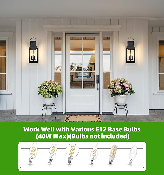 tewei 2-Pack Outdoor Wall Lights, 20'' Porch Light Outdoor Wall Sconce Lantern, Modern Black Exterior Lighting Fixture Wall Mount, Outside Light for House Garage