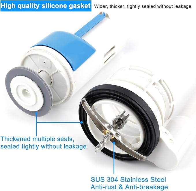 2 Inch Toilet Flush Valves Toilet Repair Kit Dual Flush Valve Replacement Fit for One Piece Toilet Top Push Button Valve (8" Height) White