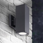 ASD 2 Light Square Outdoor Wall Light Fixture | 120W E26 Bulb Socket 120V ETL Cylinder Up Down Lights | LED/CFL/Incandescent Exterior Bulb Wall Sconce | Front Door, Porch, Patio | Black