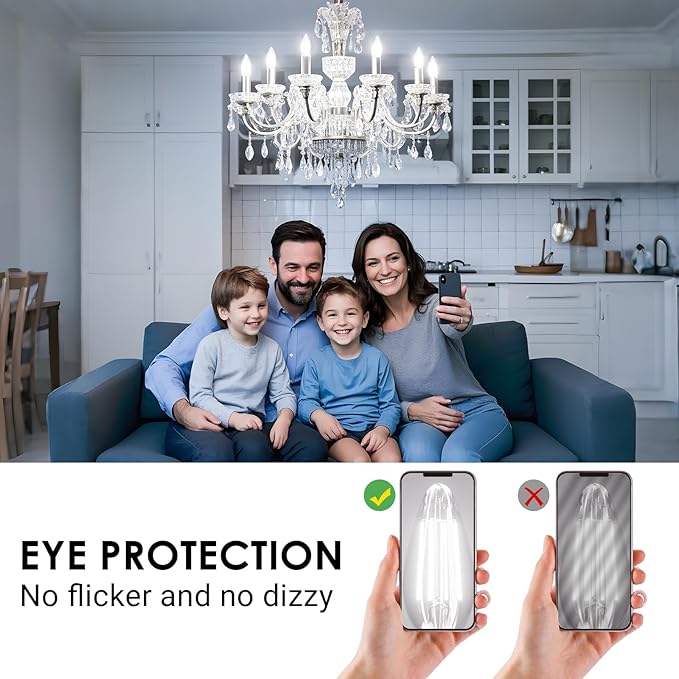 VOLIVO Dimmable E12 LED Candelabra Bulbs 60Watt Equivalent, 5000K Warm White, 500Lumens, 4.5W B11 Vintage Chandelier Light Bulbs, LED Filament Clear Glass Candle Lamp for Ceiling Fan Home, 12Pack