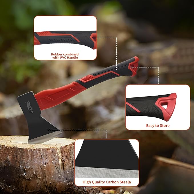 2-Piece Outdoor Axe and Engineer Hammer Set, 13.8" Camping Hatchet with Forged Steel Blade & 400g Cross Peen Hammer, Shock-Absorbing Grip, for Wood Splitting, Bushcraft, DIY, Metalworking
