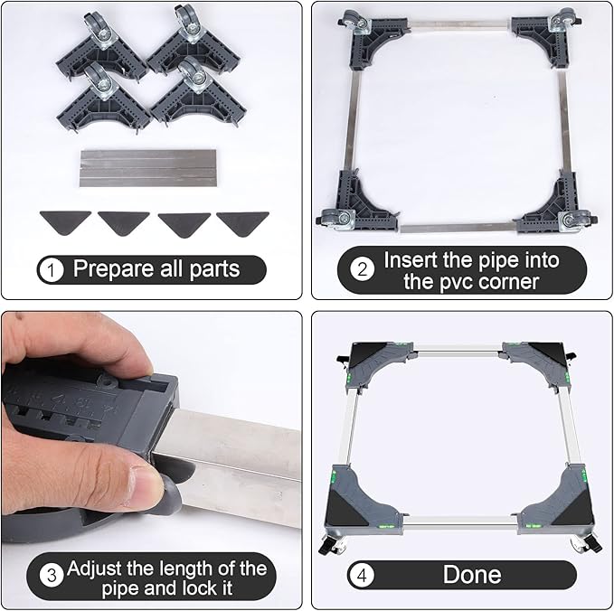 W B D WEIBIDA Appliance Dolly Cart with 4 Locking Twin Wheels Mini Fridge Stand Adjustable Furniture Mover Mobile Roller Base for Washing Machine, Dryer, Refrigerator, Laundry Pedestal