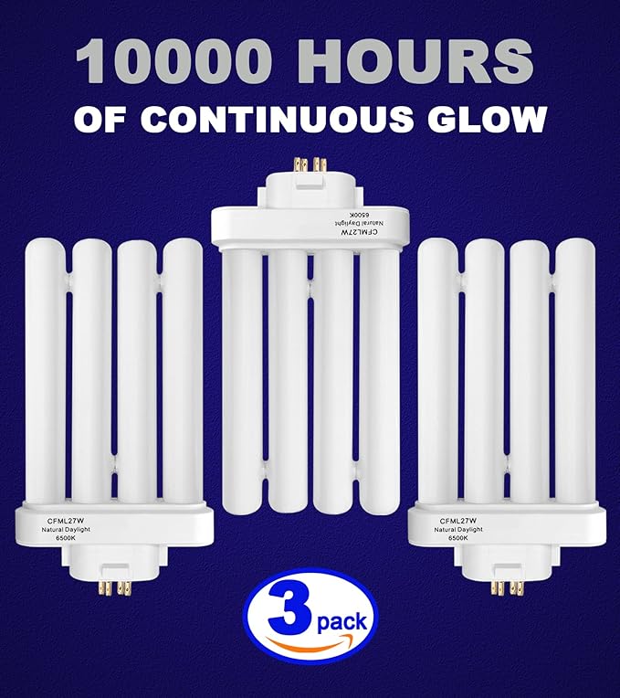 CFML27VLX Replacement Bulb for Verilux CFML27VLX 27 Watt Fluorescent Bulb, Natural Daylight,4-Pin GX10Q-4 Base, 6500K Daylight, 3 Pack