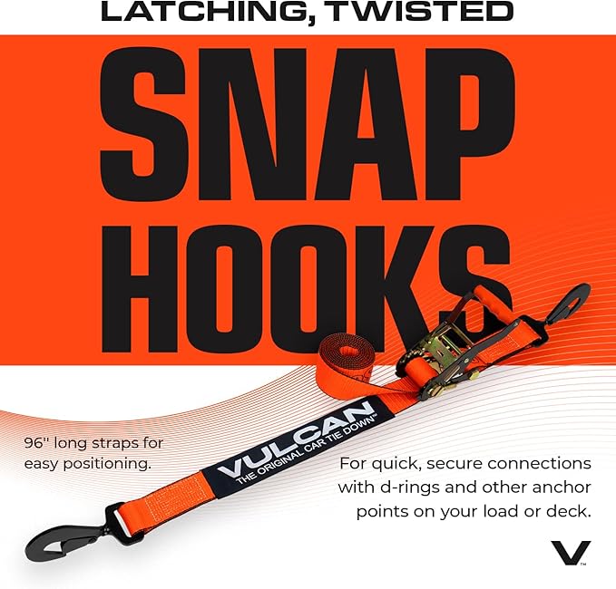 VULCAN Ultimate Axle Tie Down Kit - Heavy Duty ProSeries Webbing - Includes (2) 22 Inch and (2) 36 Inch Axle Straps, (2) 96 Inch Snap Hook Ratchet Strap, and (2) 112 Inch Loop Tie Down Combinations