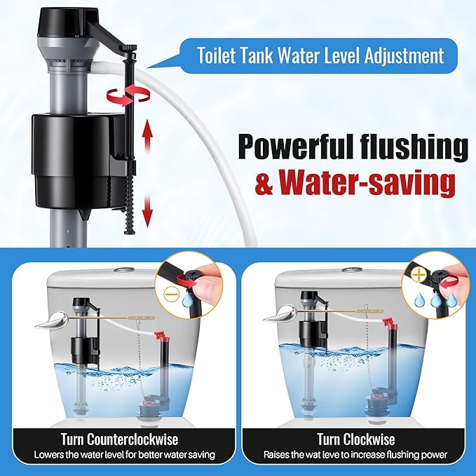 Toilet Flusher Replacement Kit, 2-Inch Toilet Flusher Repair Kit Include Adjustable Fill Valve with Flapper, Flush Handle Lever, Gasket and Bolts, Anti-Siphon Repair Parts Inside Tank(2 Set)