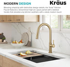 KRAUS Torak Pull Down Kitchen Faucet in Spot-Free Brushed Brass with 2 Function Sprayer, Pre-Attached Water Lines, and Mounting Hardware, KPF-2840SFBB