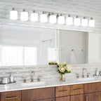 10-Light Bathroom Vanity Light Brushed Nickel,64.5in Vanity Lights with Square Frosted Glass,Modern Bathroom Wall Lights Fixtures Over Mirror,Wall Sconces Lighting for Bedroom Living Room,E26