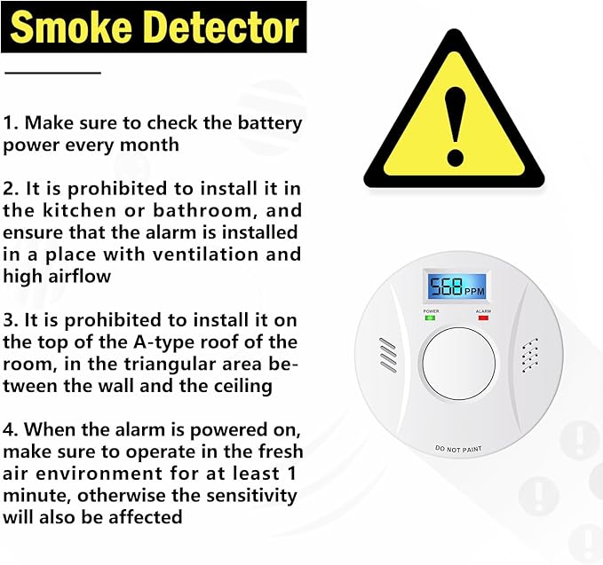 Smoke Detector and Carbon Monoxide Detector Co2 Detector Battery Powered with Test/Reset Button 4 Pack
