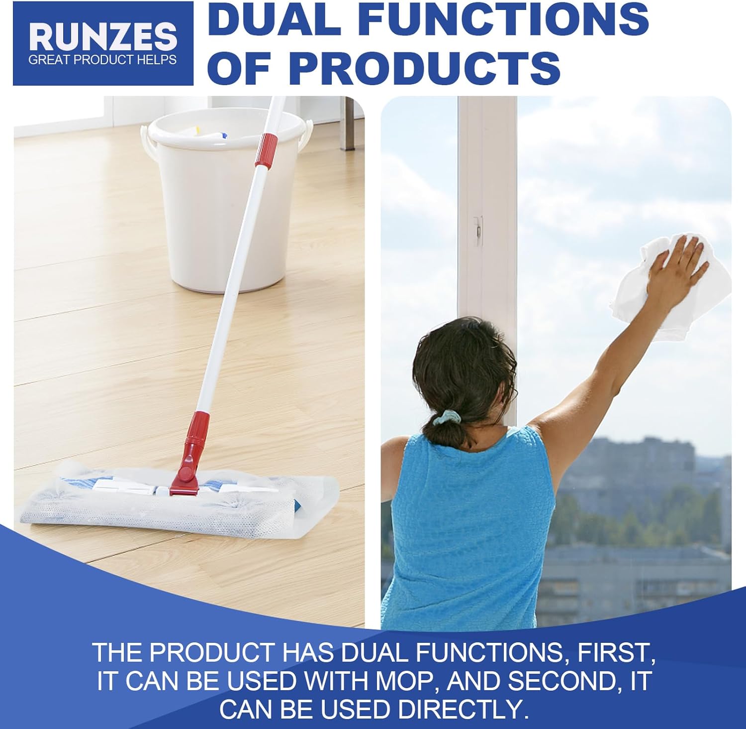 Runzes Dry Sweeping Refills 80Count Mop Pads Duster Cloths White Disposable Cleaning Cloths to Clean Dust,Hair,Dirt