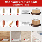 Ezprotekt 2.5 inch Non Slip Round Wood Furniture Pads for Hardwood Floors, 8 Pcs Anti Slip Furniture Coaster for Chair Sofa Bed Couch, Furniture Cups with Anti-Slide EVA Anti-Scratch (Dark Brown)