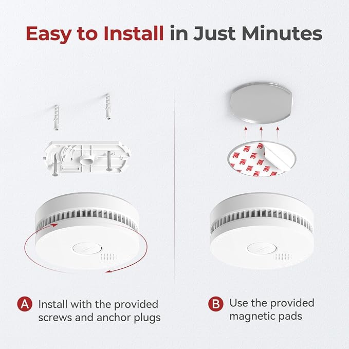 SITERLINK Smoke Detectors,UL217-9th Listed Smoke Alarms with Replaceable Battery,Photoelectric Sensor Smoke Detector with Test-Silence Button,Fire Detectors for Home,House,GS509A 8-Pack