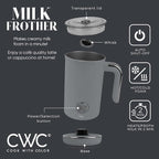 COOK WITH COLOR 4-in-1 Electric Milk Steamer and Frother - 2-Minute Heating and Frothing, Hot and Cold Foam Maker for Coffee, Latte, Cappuccino, Macchiato, Milk Warmer, Auto Shut Off, Grey
