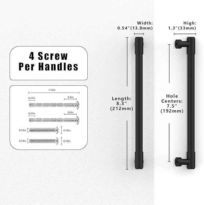 10 Pack Matte Black Cabinet Pulls 7.5 Inch(192mm) Kitchen Cabinet Handles Cabinet Hardware for Drawer Pulls