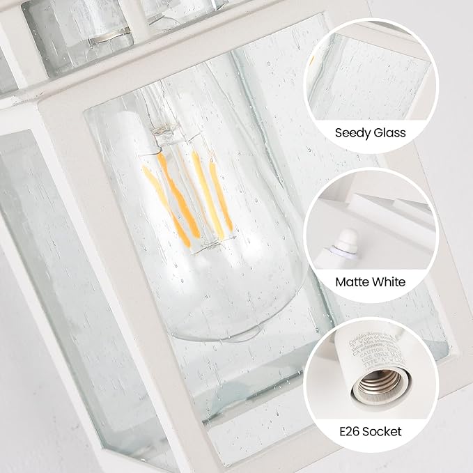 Outdoor Wall Lantern, Exterior Lighting Fixtures Wall Mount, 2 Pack White Outdoor Sconces with Seeded Glass, Exterior Porch/Patio Lights for House Front Door Garage