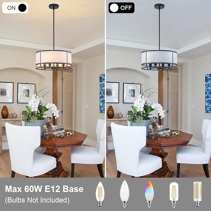 15.7 Inch Drum Dining Room Light Fixture Over Table, Modern Fabric Chandeliers Pendant Light for Dining Room,for Kitchen,Entryway,Living Room