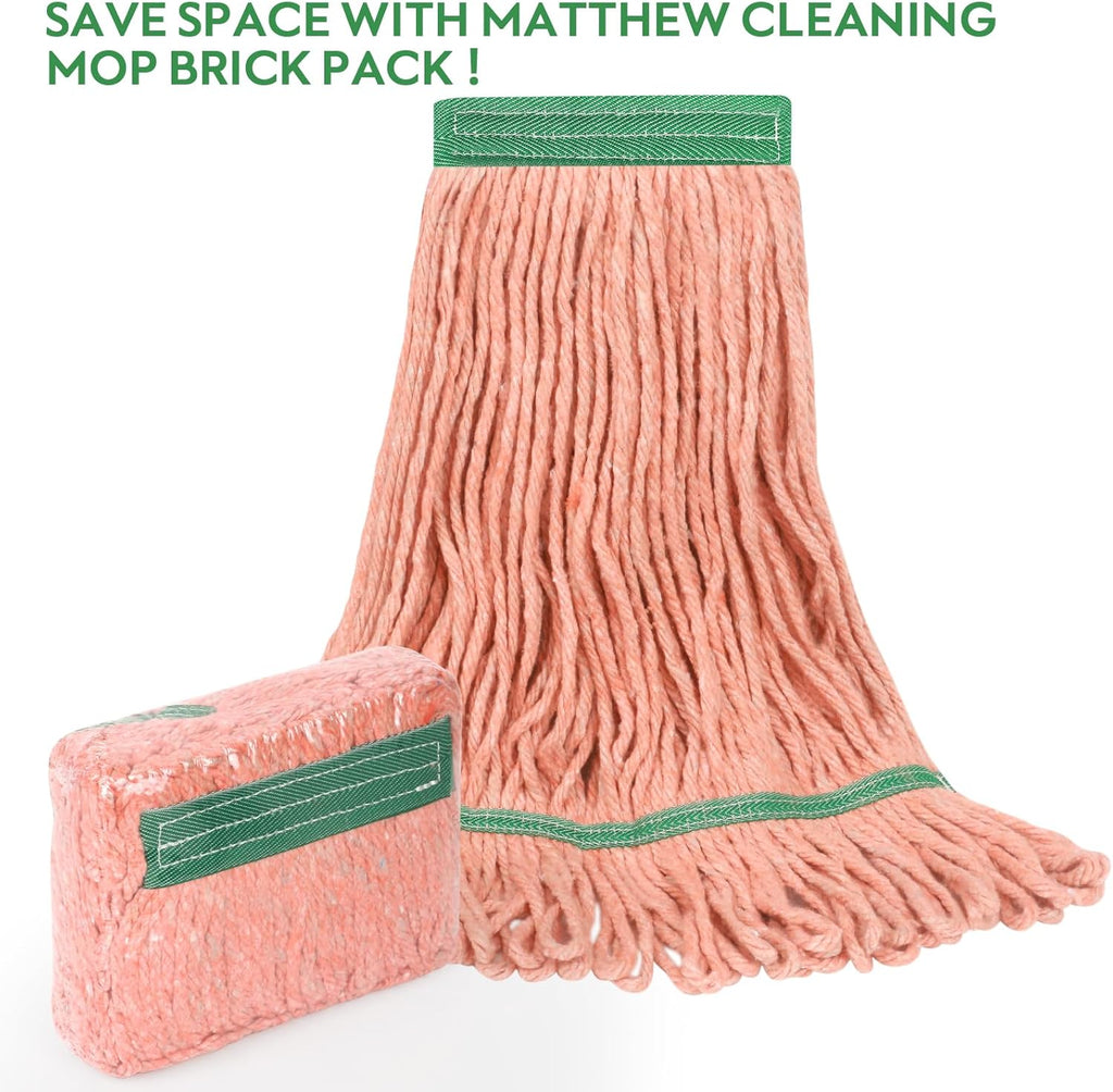 Matthew Cleaning Heavy Duty Mop Head Commercial Replacement for General and Floor Cleaning , Wet Industrial Blue Cotton Looped End String Head Refill (Pack of 6) Orange