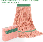 Matthew Cleaning Heavy Duty Mop Head Commercial Replacement for General and Floor Cleaning , Wet Industrial Blue Cotton Looped End String Head Refill (Pack of 6) Orange