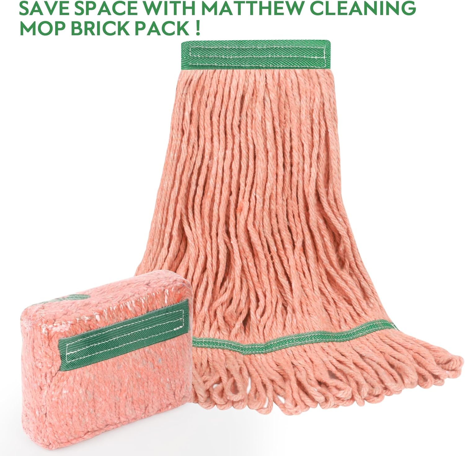 Matthew Cleaning Heavy Duty Mop Head Commercial Replacement for General and Floor Cleaning , Wet Industrial Blue Cotton Looped End String Head Refill (Pack of 6) Orange