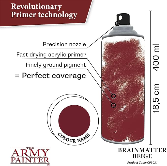 The Army Painter Colour Primer Brainmatter Beige, 400 mL Acrylic Spray Primer, Spray Paint for Miniature Priming Basecoat, Tabletop Roleplaying, Boardgames, and Wargames Miniature Modelling