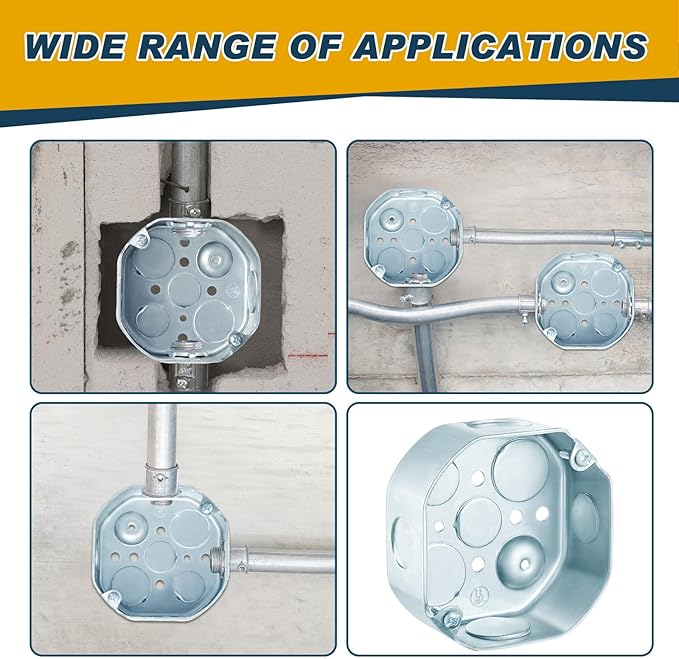 12 Pcs Electrical Box Junction Box Galvanized Steel Metal Electrical Boxes, 1/2'' and 3/4'' Knockouts, Drawn Construction, Silver (4 x 1-1/2 Inch,Classic)