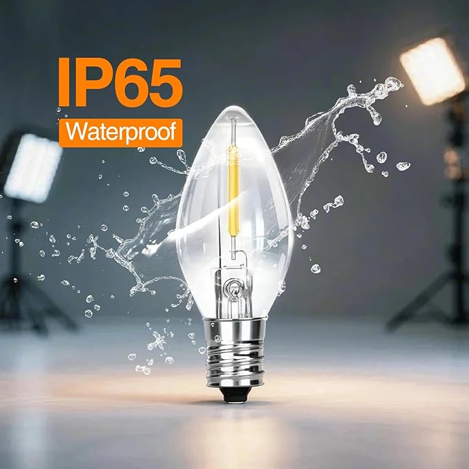 C7 LED Replacement Christmas Light Bulbs, 10 Pack Clear Shatterproof Halloween Bulbs for Outdoor String Lights, Xmas Tree Patio Porch Holiday Party Decor, E12 Candelabra Base, Warm White