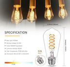 16 PCS Dimmable Vintage LED Edison Bulbs, 6W Equivalent 60 Watt, Warm White 2700K, Antique Flexible Spiral LED Filament Light Bulb, ST58 (ST19), 600 Lumens, E26 Base, Clear Plastic