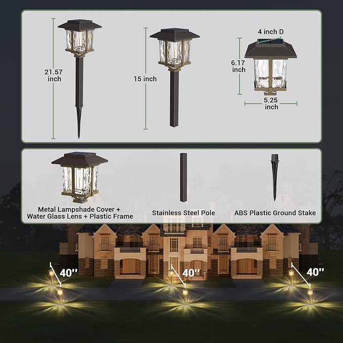XMCOSY+ Solar Outdoor Lights Waterproof IP65, Solar-Powered Garden/Yard/Pathway Lights with Warm White 2-Tone Bronze-Wood Stainless Steel Design for Landscape Driveway Walkway Decorative