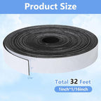 Weather Stripping Door Seal Strip- 1 Inch X 1/16 Inch X 32Feet, Strong Adhesive, Lightproof, Soundproof, Weatherproof Foam Tape Insulation for Sliding Door, Front Door Frame, Windows- Black