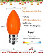 C9 Christmas Light Bulbs 25 Pack, C9 Ceramic Multicolor Replacement Bulb Incandescent Light Bulbs, E17/C9 Intermediate Base Bulb for Patio Outdoor Christmas String Lights, 7 Watts