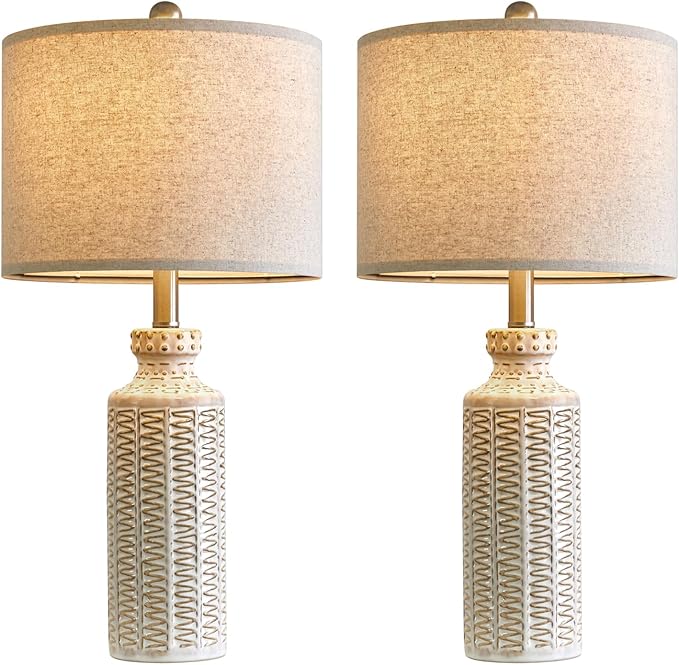 24.75'' Farmhouse Ceramic Table Lamp Set of 2 for Bedroom Living Room Vintage Traditional Rustic Modern White Nightstand Bedside Lamps