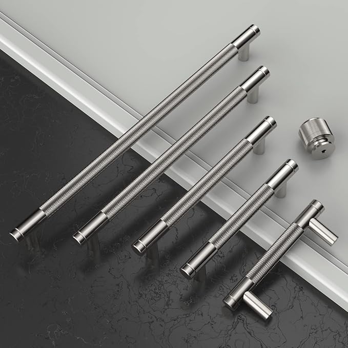 Amerdeco 10 Pack Brushed Satin Nickel Knurled Cabinet Knobs Kitchen Cabinet Pulls for Drawer Dresser, Cupboard and Wardrobe ZH0031