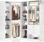 Corner Closet System with 2 Sets, 63.2" Corner Closet Organizer System with 2 Drawers + 18 Shelves + 3 Hanging Rods, Reversible L Shaped Walk-in Closets, White (63.2" L x 39.2" W x 80" H)