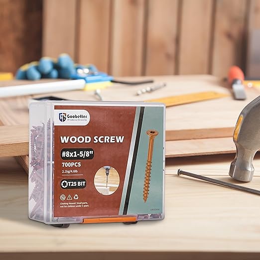 #8x1-5/8 Deck Screws, 700 Pcs Wood Screws 1-5/8 Inch, Exterior Epoxy Coated, Torx Decking Screws for Wood Construction/Fence, Rust Resistant, Includes T25 Star Bits, Brown