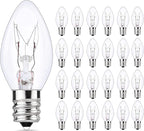 SUNSGNE 25 Pack Clear Replacement Bulbs Night Light Bulbs, C7 Clear Christmas Incandescent Light Bulbs for Night Light Salt Lamp Outdoor Patio String Light, E12/C7 Candelabra Base, 120 Volt, 5 Watt