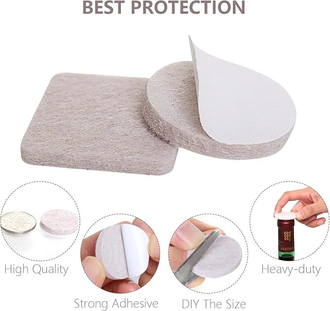 Yelanon Felt Furniture Pads -60 Pcs Premium Felt Pads for Chair Legs Furniture, Floor Protectors for Hardwood Floors, Beige