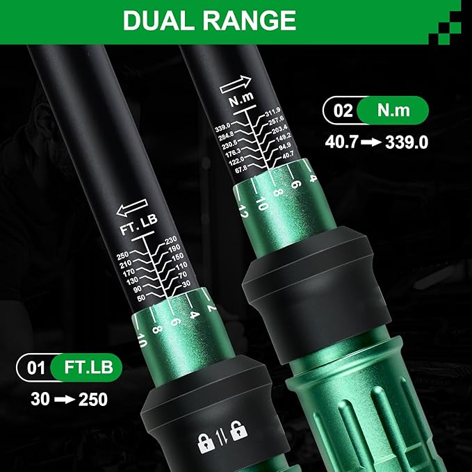 Split Beam Torque Wrench 1/2 Drive, 30-250 ft.lb Split Beam Torque Wrench, 1/2 Drive with Flexible Head, Suitable for Car, Motorcycle