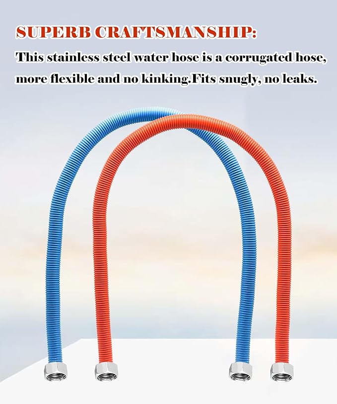 36 inch Flexible Stainless Steel Corrugated Water Heater Connector,3/4" FIP x 3/4" FIP Water Heater Supply Lines Fit For Water Softener Hot &Cold Water Hose