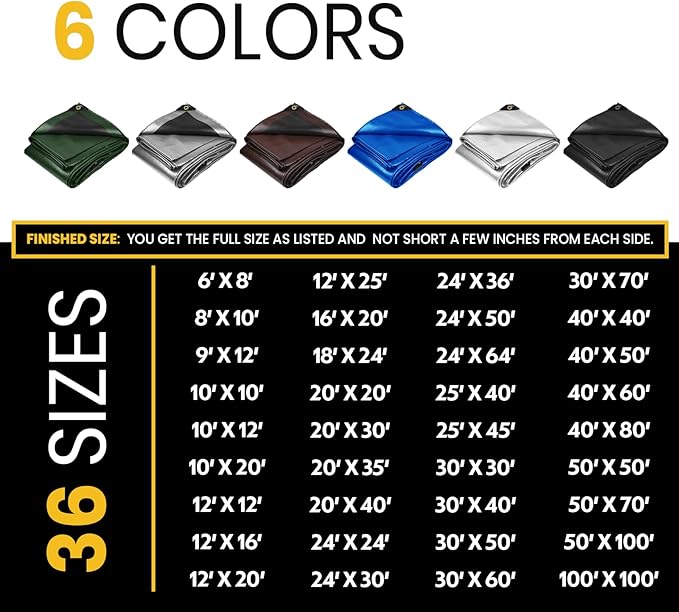 PROTARP Extra Heavy Duty 16 Mil Tarp Cover, Waterproof, UV Resistant, Rip and Tear Proof, Poly Tarpaulin with Reinforced Edges for Roof, Camping, Patio, Pool, Boat. (Black 30′ X 70′)