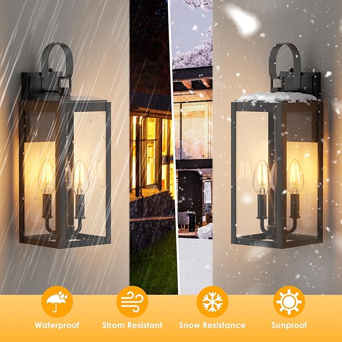 19 Inch Large Dusk to Dawn Outdoor Wall Light for House Exterior, 3-Light Outdoor Light Fixtures Wall Mount, E12 Black Modern Outside Porch Light Fixtures for House Garage Porch Patio Lights