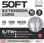 Iron Forge Cable Weatherproof 50 Ft Outdoor Extension Cord - 16/3 SJTW Heavy Duty Beige Extension Cord 3 Prong - 13 Amp Exterior Power Cable