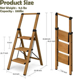 Taranta 3 Step Ladder, Portable Folding Ladder with Wide Pedal, Lightweight Aluminum Step Stool with Convenient Handgrip, 330 lbs Capacity Stepladder for Home, Office - Woodgrain