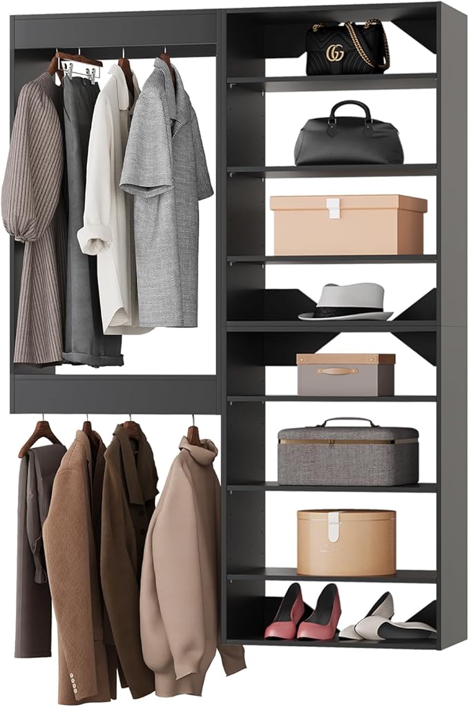 Modular Closet, 49" Wide Closet Organizer With Towers, Wall-Mounted Wardrobe Organizer Kit For Bedroom, Black