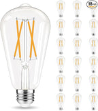 Edison Bulbs 60 watt Equivalent LED, E26 Bulb Non-Dimmable, Soft White 2700K, ST58 Vintage Light Bulbs, 90+ CRI, 6W 600LM, E26 Medium Base, Clear Glass, 18 Pack