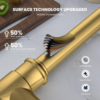 DAYONE Brushed Gold/Brass Pull Down Kitchen Faucet with 3-Mode Sprayer and Soap Dispenser, Single Handle High Arc Faucets for Kitchen Sink with Deck Plate, DAY-APS136-BTG